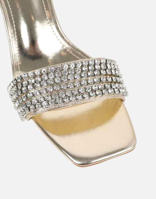 SIMMI Shoes Zeena clear diamante mules in gold metallic, 4 of 4