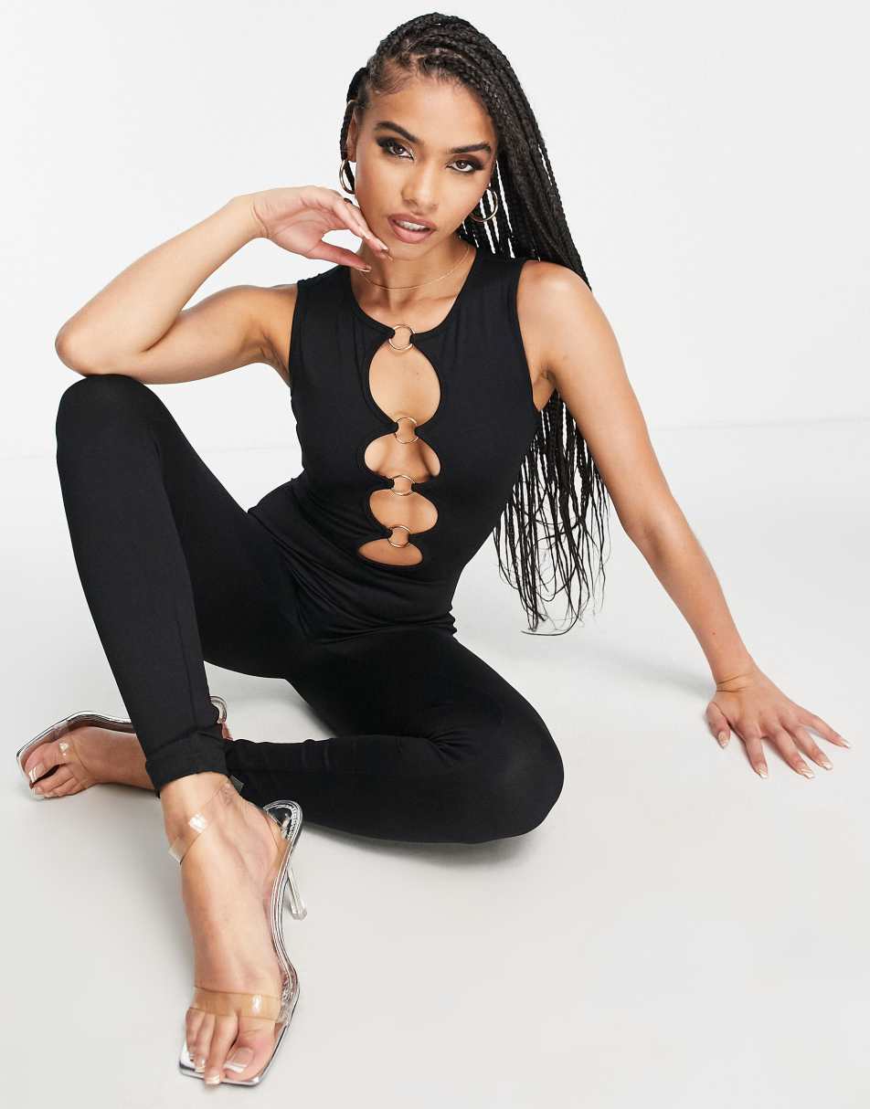 Simmi sleeveless cut out bust fitted jumpsuit in black