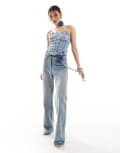 [Simmi Clothing] Simmi straight leg jeans with corsage belt in light wash blue (part of a set) 6 Light wash blue