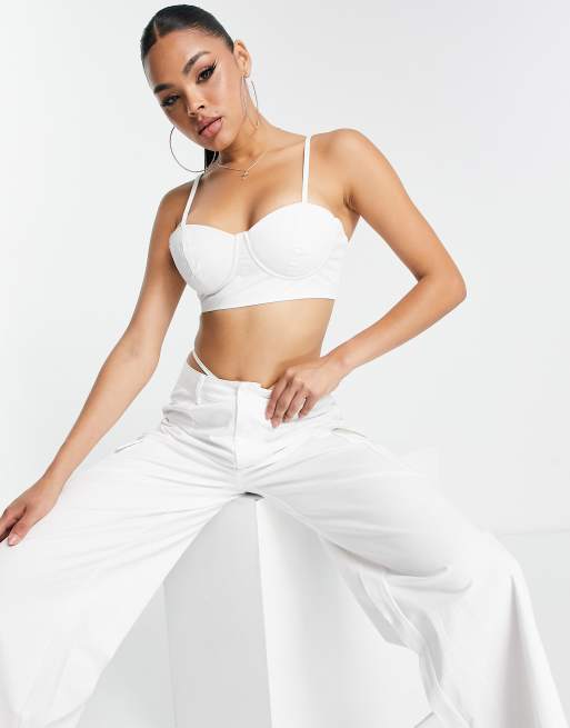 Womens Elegant White Strappy Sweetheart Bralet Crop Top