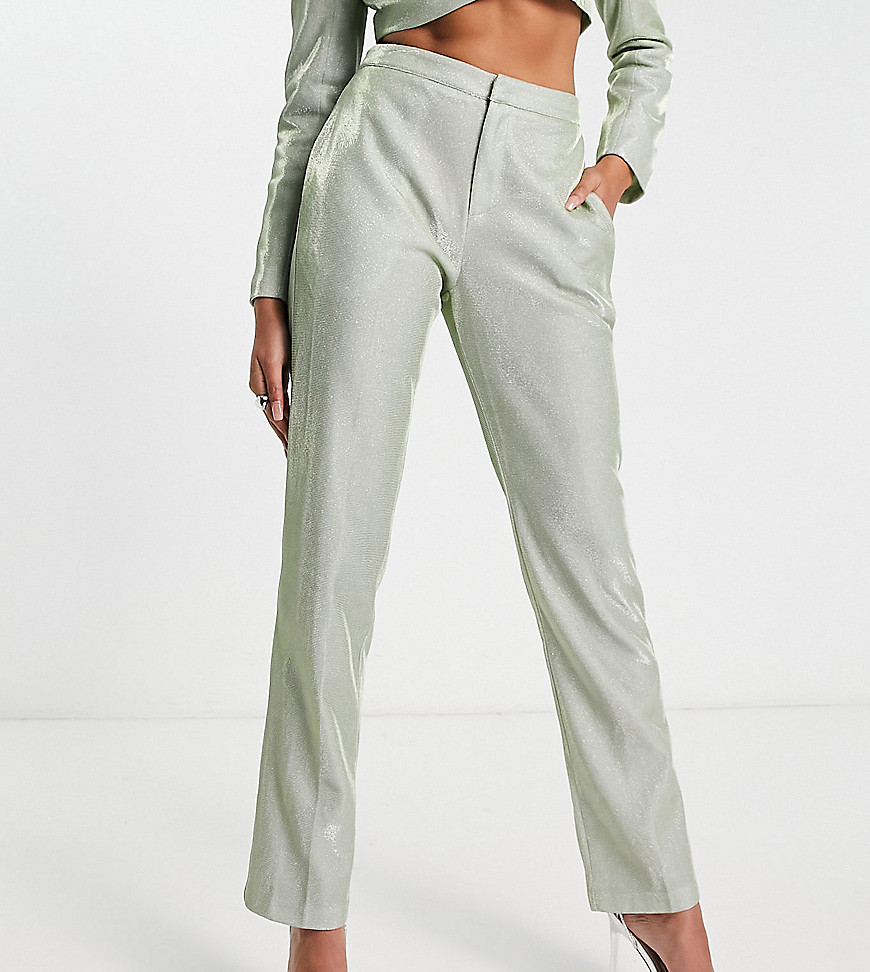 Simmi Tall glitter tailored trouser co-ord in sage-Green