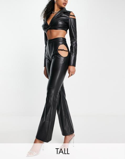 Simmi Tall leather look flared pants with cut out details in black - part of a set - view 1