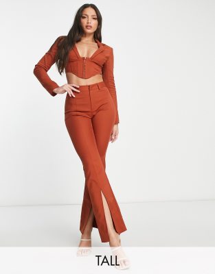 Simmi Tall split front pants in rust - part of a set-Orange