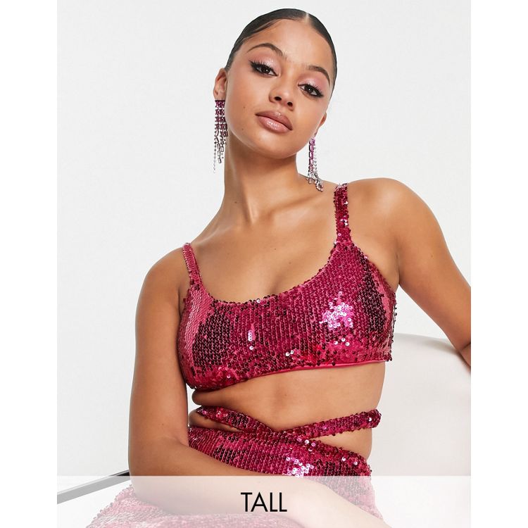 Simmi Tall Summer sequin bralet top in pink - part of a set