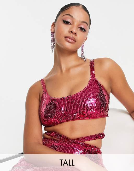 Simmi Tall Summer sequin bralet top in pink - part of a set