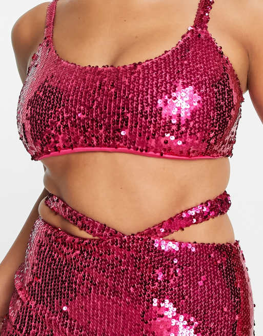 Pink sequin halter top on sale