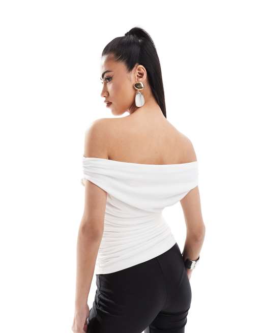 SIMMI - Top aderente bianco con scollo alla Bardot risvoltato, 4 di 4