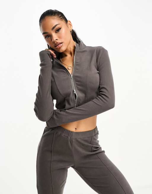 SIMMI - Top corto con zip antracite in coordinato