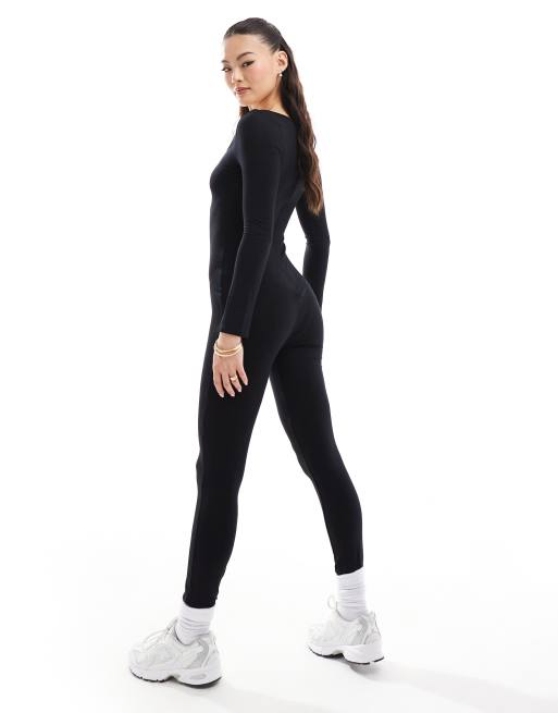 SIMMI - Tuta jumpsuit a maniche lunghe nera con scollo quadrato, 4 di 4
