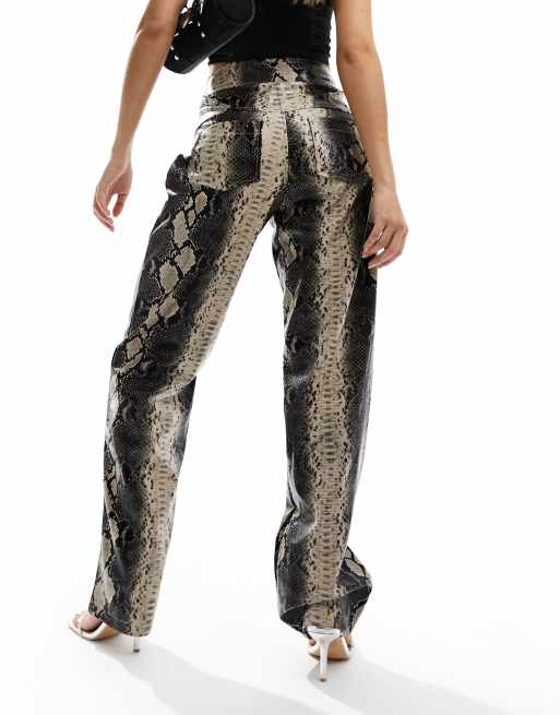 Simmi v front wide leg leather look pants in snake print | ASOS