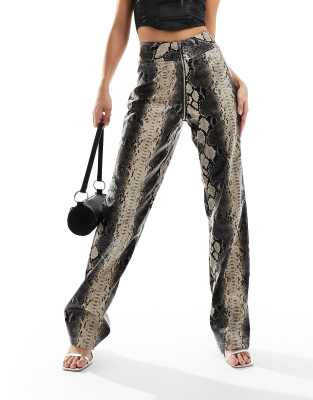 Simmi v front wide leg leather look pants in snake print | ASOS