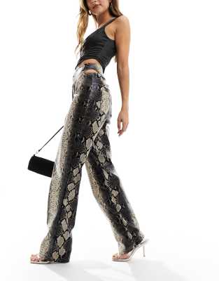 Simmi v front wide leg leather look trousers in snake print-Multi