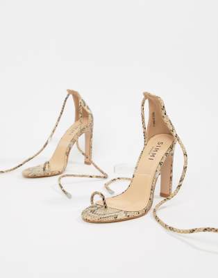 simmi vanessa snake clear detail toe loop heeled sandals