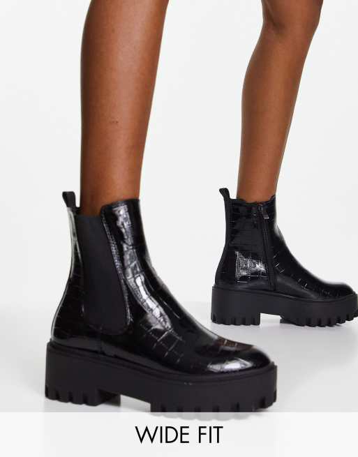 SIMMI Wide Fit Amana chunky ankle boots in black croc