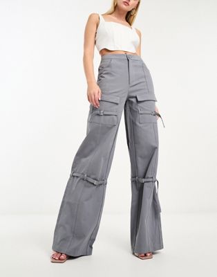 Simmi wide leg tailored pocket detail cargo trousers in charcoal - ASOS Price Checker