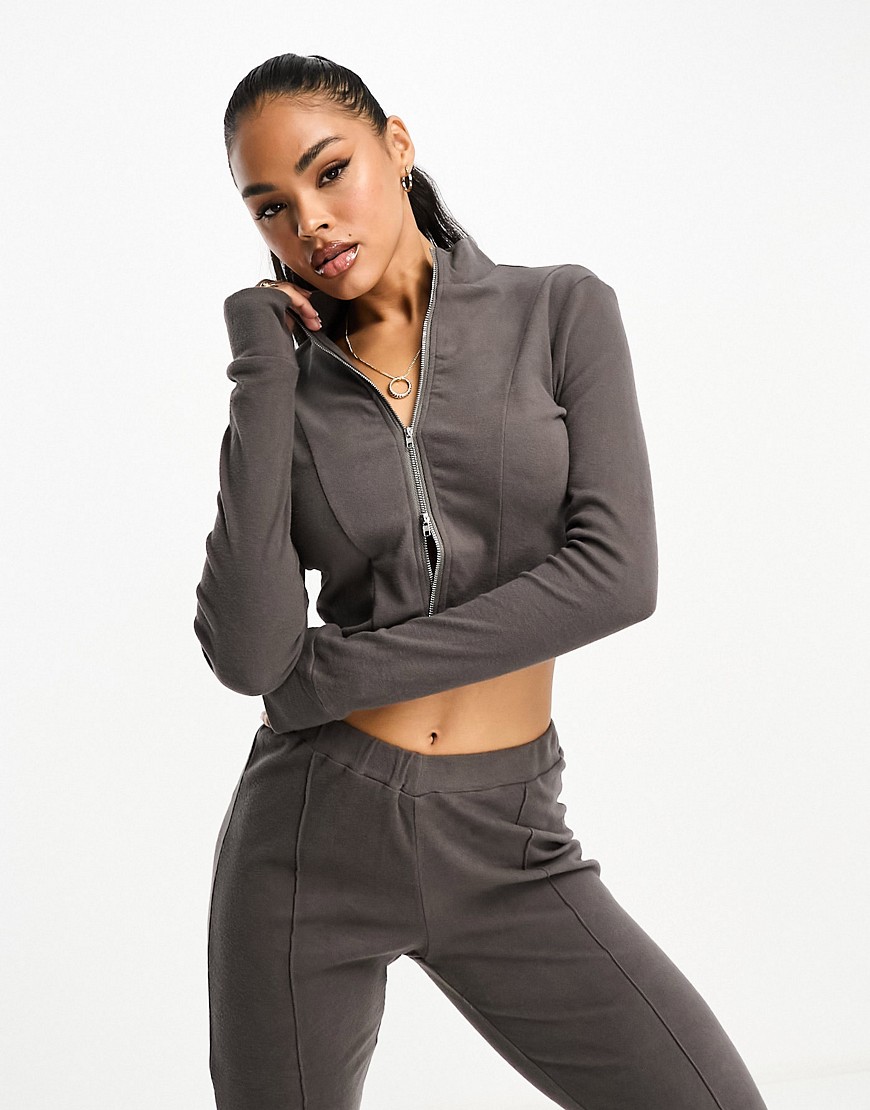 Simmi zip detail cropped top co-ord in charcoal-Grey