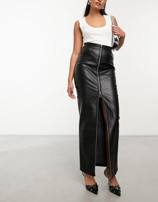 Simmi Clothing Simmi Zip Detail Leather Look Maxi Skirt In Black