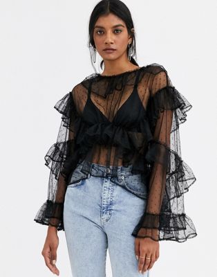 mesh ruffle blouse