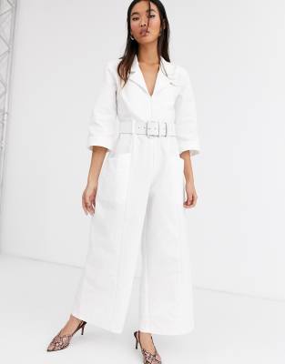 Simonett Simo belted minimal jumpsuit-White