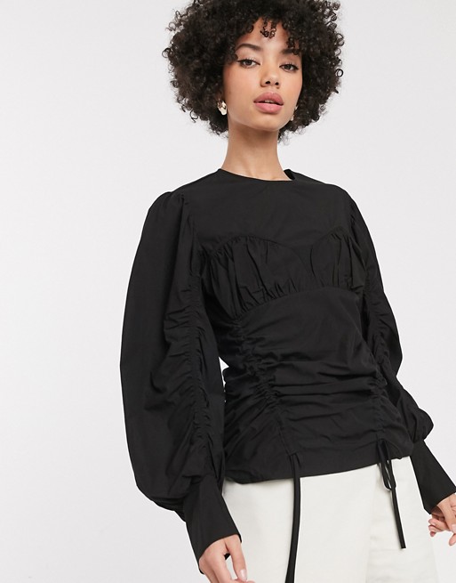 Simonett Vitor ruched side bustier blouse in black