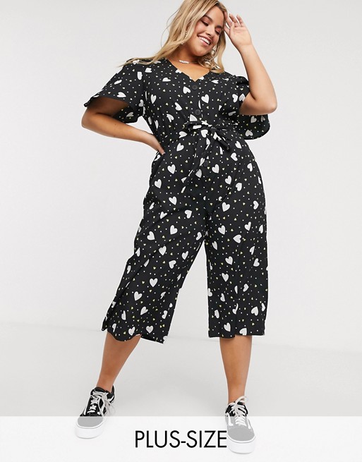Simple Be button through jumpsuit in polka dot heart print