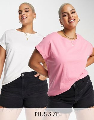 Simply be 2 pack boyfriend t-shirts in pink and white - ASOS Price Checker