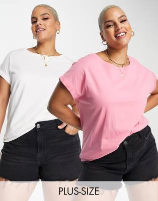 Simply Be Simply be 2 pack boyfriend t-shirts in pink and white-Multi