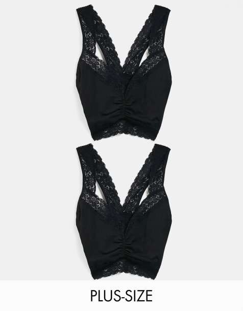Simply Be 2-pack bralette with lace detail in black - view 1