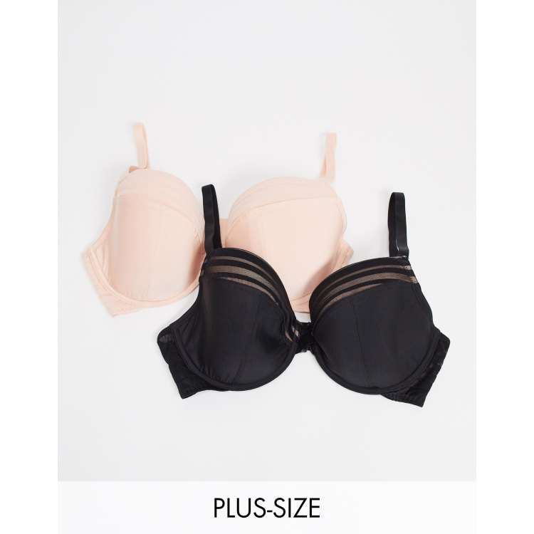 Simply Be 2 pack bras in black and beige