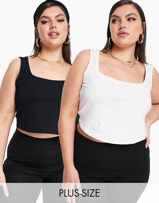 Simply Be 2 pack crop tops in black and white
