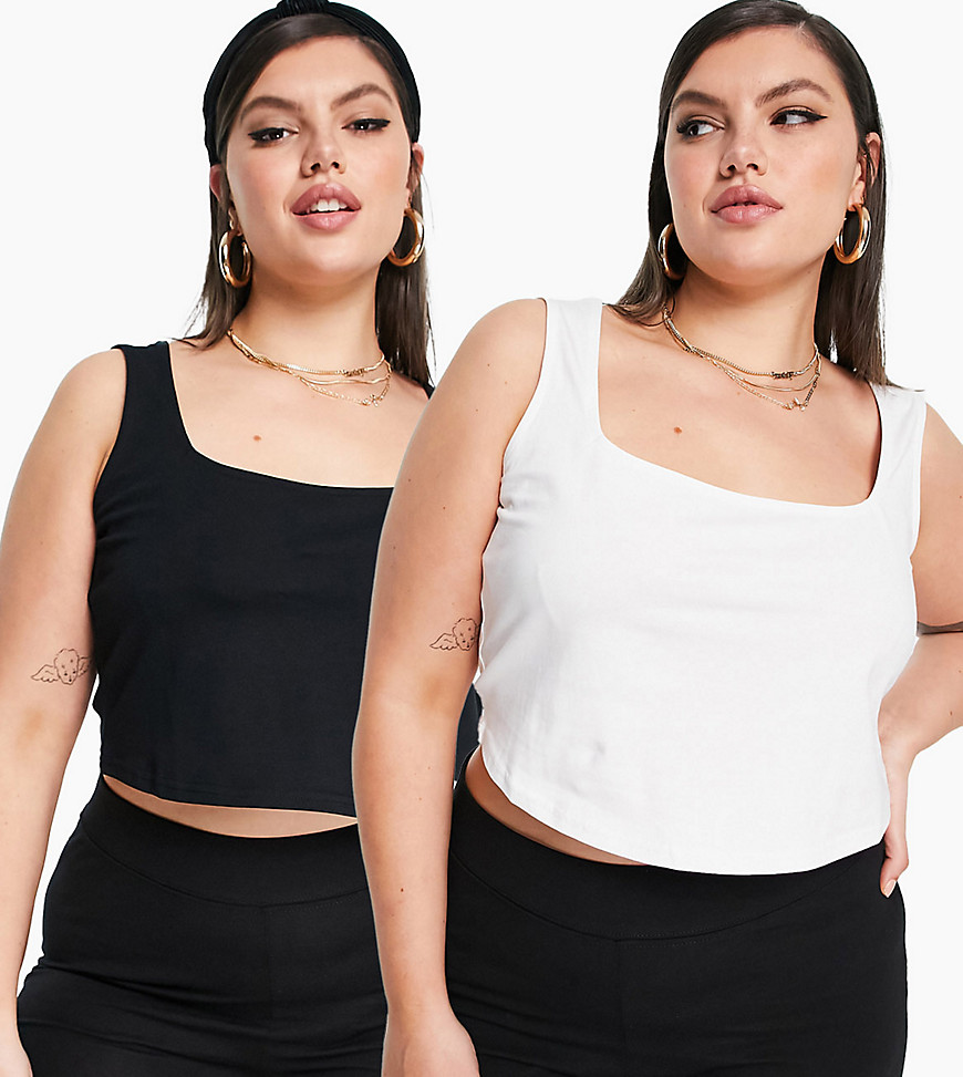 Simply Be 2 pack crop tops in black and white-Multi