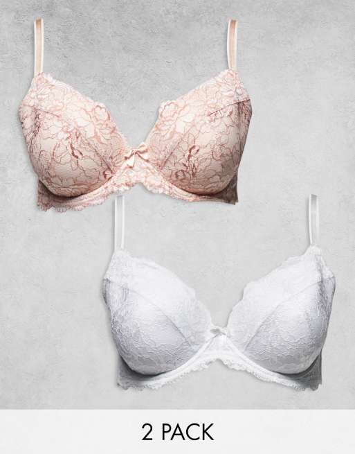 Simply Be 2 pack ella lace bras in blush pink and white