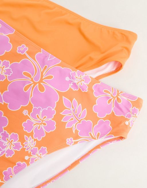 Pink And Orange Floral Print High Rise Bikini Bottom – FloralKini