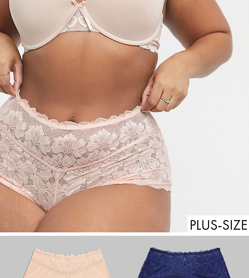 Simply Be 2 pack lace midi briefs in blush and navy-Multi
