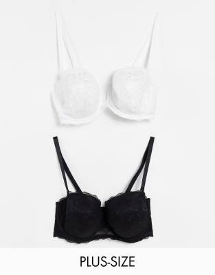 Simply Be 2 pack Lottie lace underwired bra in black and white