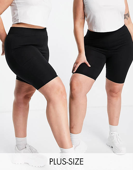 Simply Be 2 pack legging shorts in black