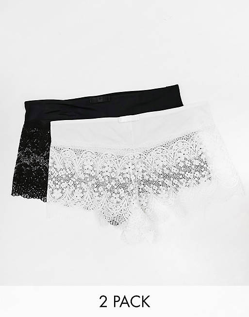 Simply Be 2 pack Lottie lace briefs in black and white