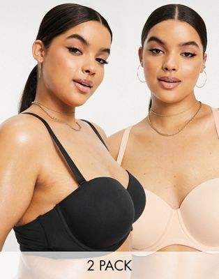 Simply Be 2 pack non wired bras in black and blush