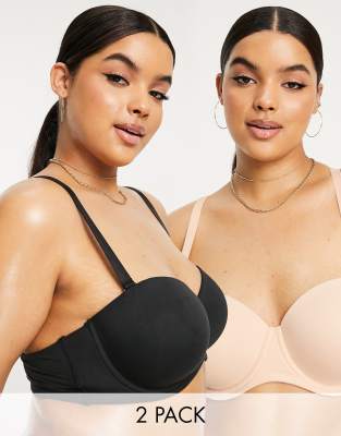 Simply Be 2 pack non wired bras in black and blush - ShopStyle