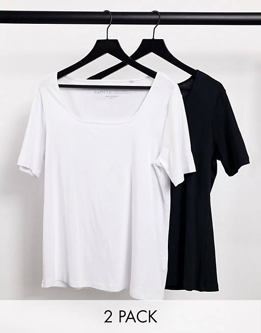 Simply Be 2 pack square neck t-shirts in black and white