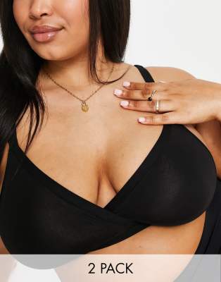 Simply Be 2 pack triangle jersey bralets in black | ASOS