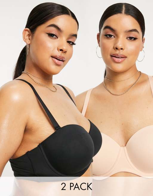 Simply Be – 2er-Pack bügellose BHs in Schwarz und Blush