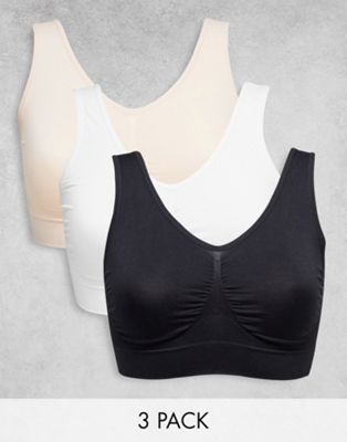 Simply Be 3 pack comfort bras in black, white and blush