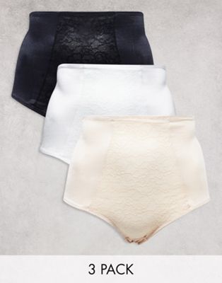 Simply Be 3 pack highwaisted briefs in black, white and neutral