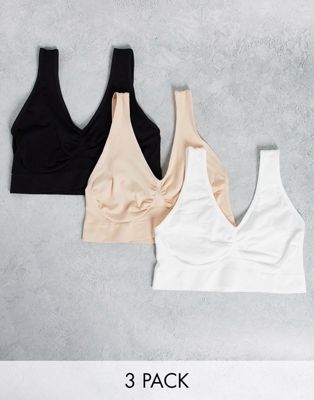 Simply Be 3 pack jersey bralets in black, white and blush