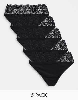 Simply Be 5 Pack Lace Thongs In Black