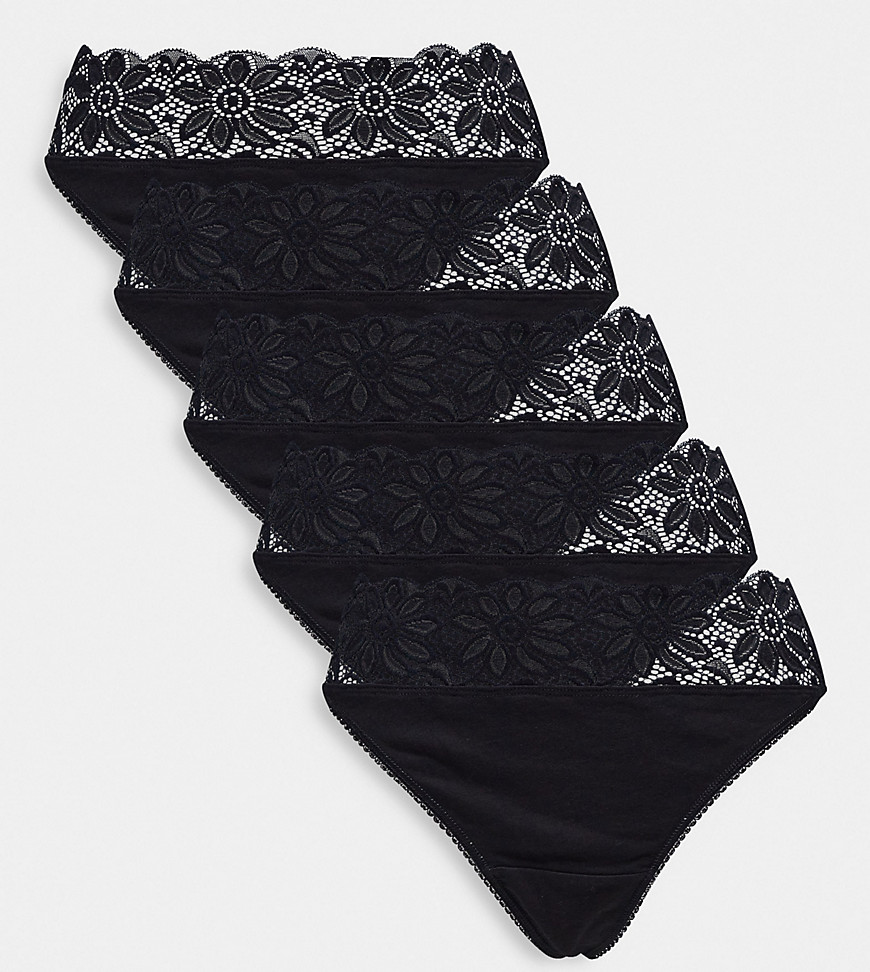 Simply Be 5 pack lace thongs in black