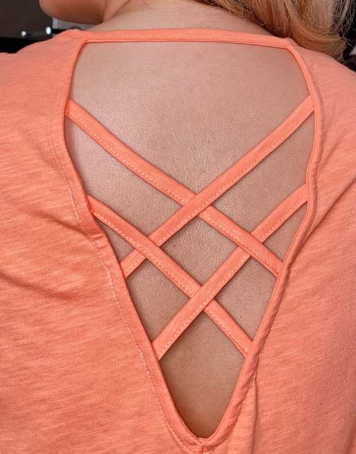 Simply Be active cross back t-shirt in peach, 3 of 4