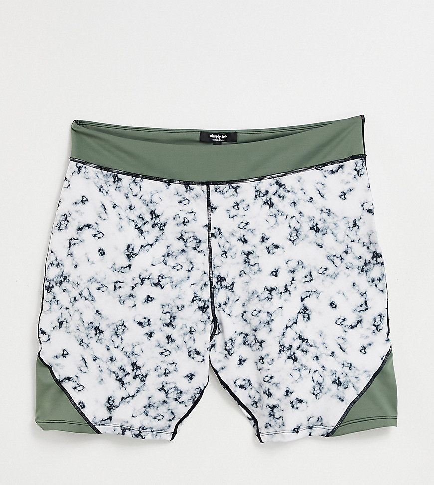 Simply Be Active legging shorts in khaki marble print-Multi
