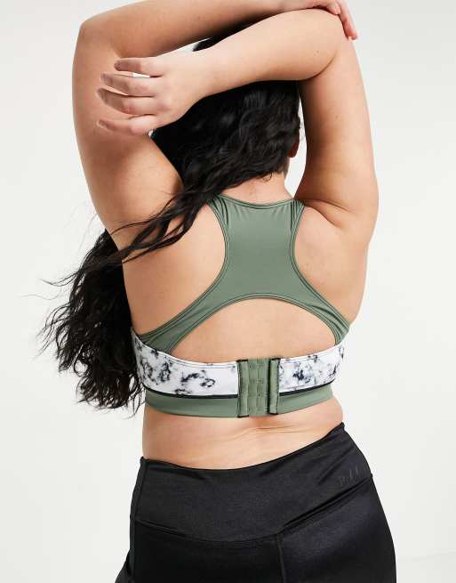 Simply Be Active sports bra in khaki marble print